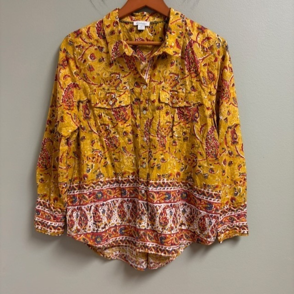 Sundance Womens Paisley Boho Button Up Shirt Size Petite L Artsy Hippie Cotton